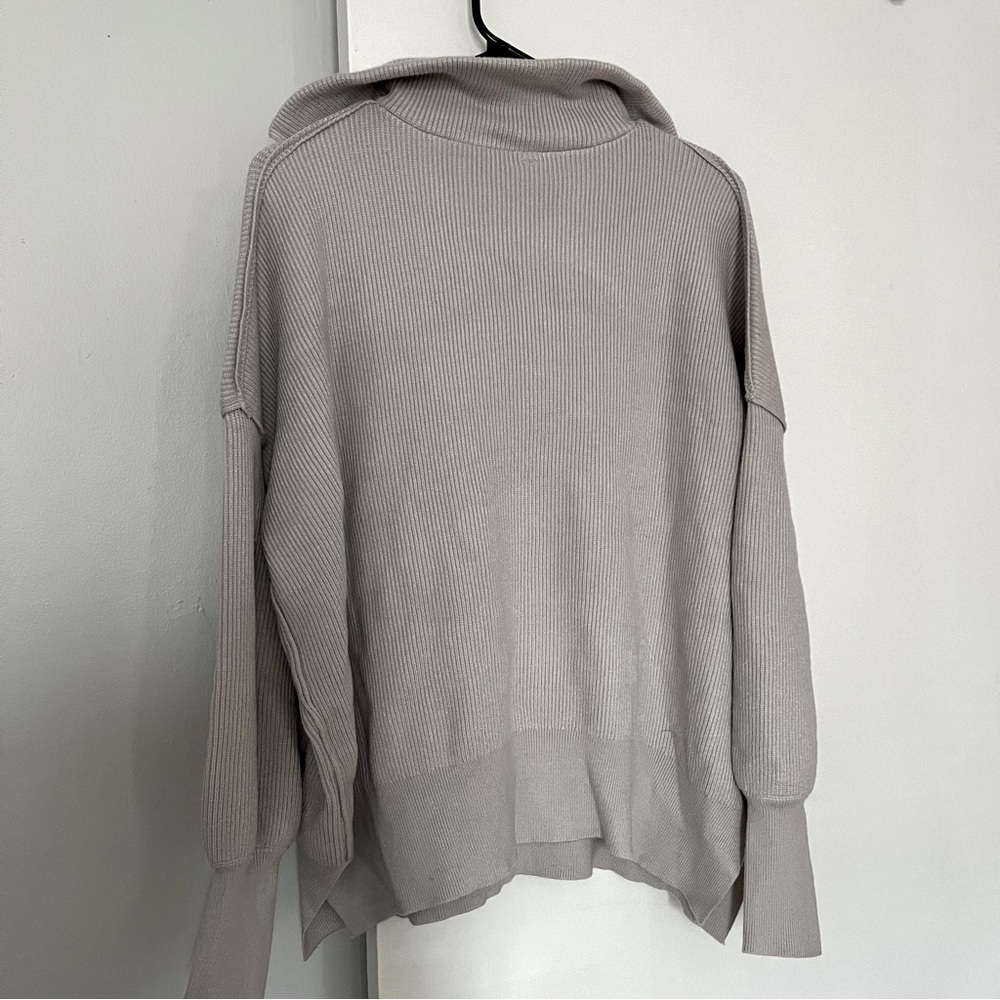 Long Sleeve 1/4 Zipper Collar Drop Shoulder Oversized Slouchy Sweater with Slit - Picture 8 of 8